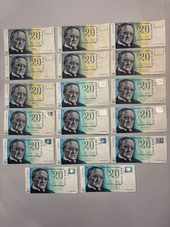 Raha / seteli paketti 20 mk seteleitä