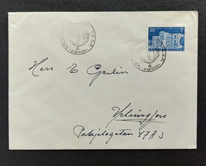 FDC 1956 Vaasa 350 vuotta - takana tuloleima