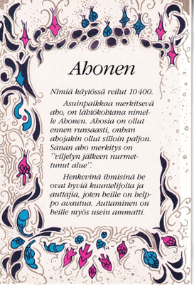Ahonen. sukunimikortti. e278