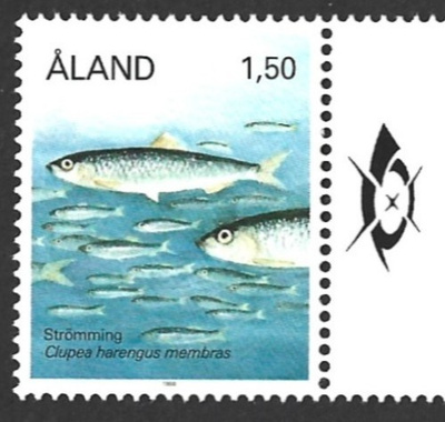 Åland 1990 Kaloja 1,50 mk välilöpari logo ** LaPe 038