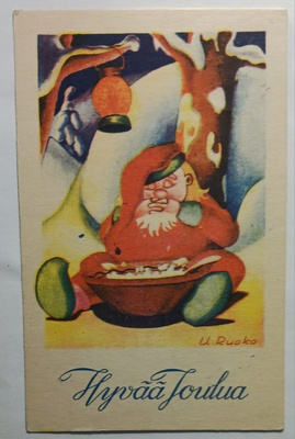 U. Ruoko: Pukki torkkuu puurovadin ääressä, p. 1945