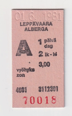 Espoo: Leppävaara - junalippu (3 mk)