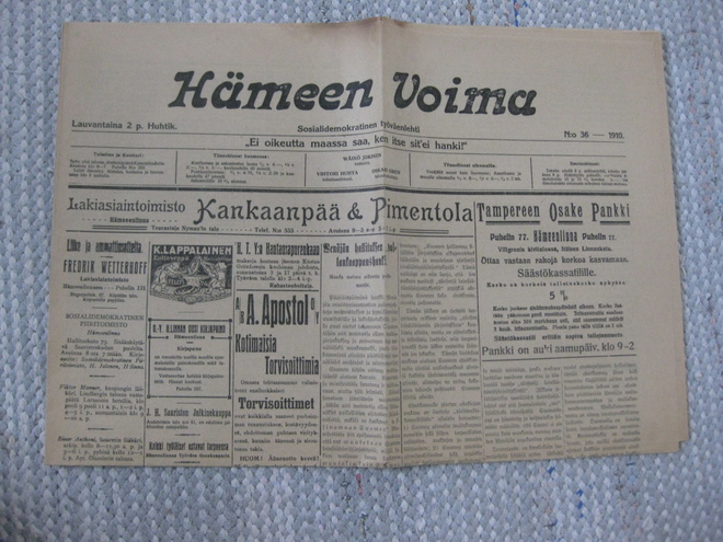 Sanomalehti : Hämeen Voima  2.4.1910