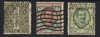 1863-1901 ITALIA kolme merkkiä leimattuina