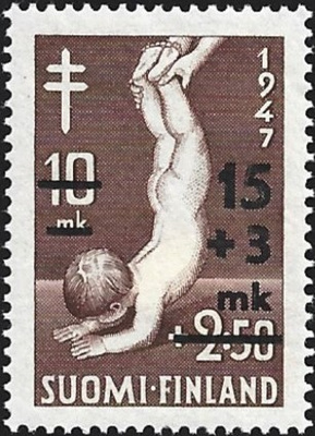 1948 Tuberkuloosi lisäpainama 15 + 3 mk ** LaPe 354