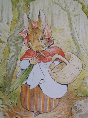 Beatrix Potter kaniemo kävelyllä metsässä