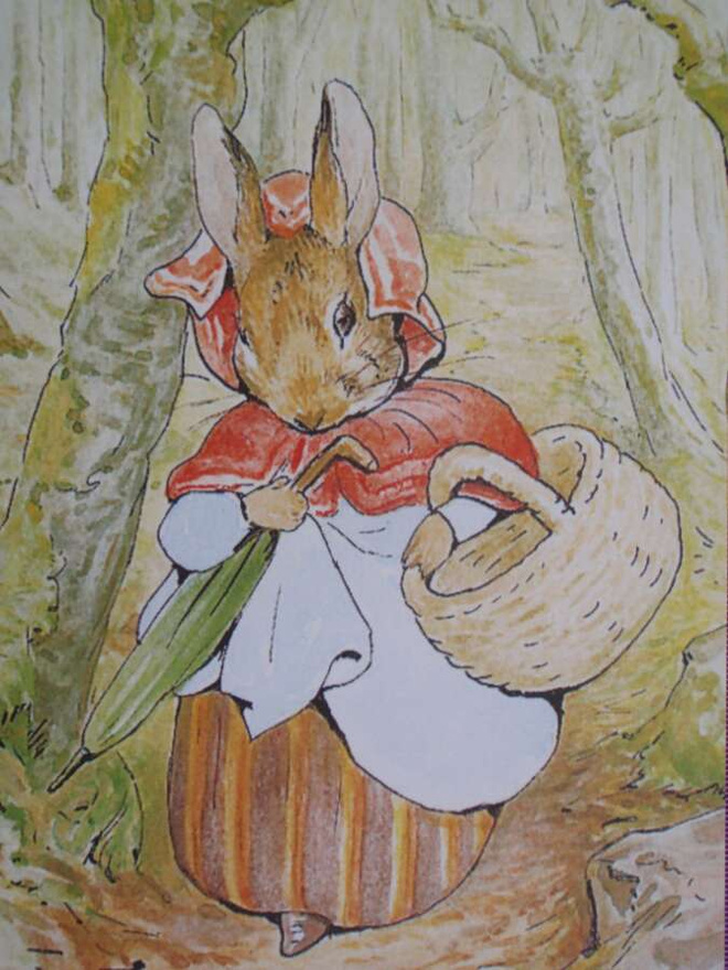 Beatrix Potter kaniemo kävelyllä metsässä