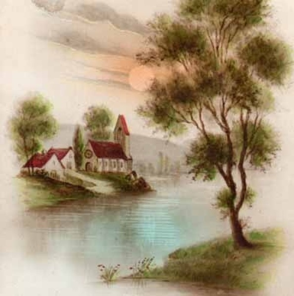 NOSTALGIA / Aurinko nousee jokimaisemassa. 1900-l.