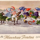 Vanha joulukortti-lasten ja tonttujen rekiretki - pikkukuva 1