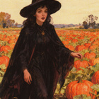 Halloween noita kurpitsapellolla - pikkukuva 1