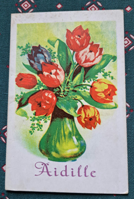 Kukkia,tulppaanit, taittokortti, kulkenut