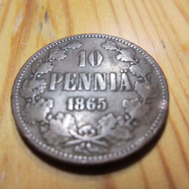 10 Penniä1865 mahd. kl 6