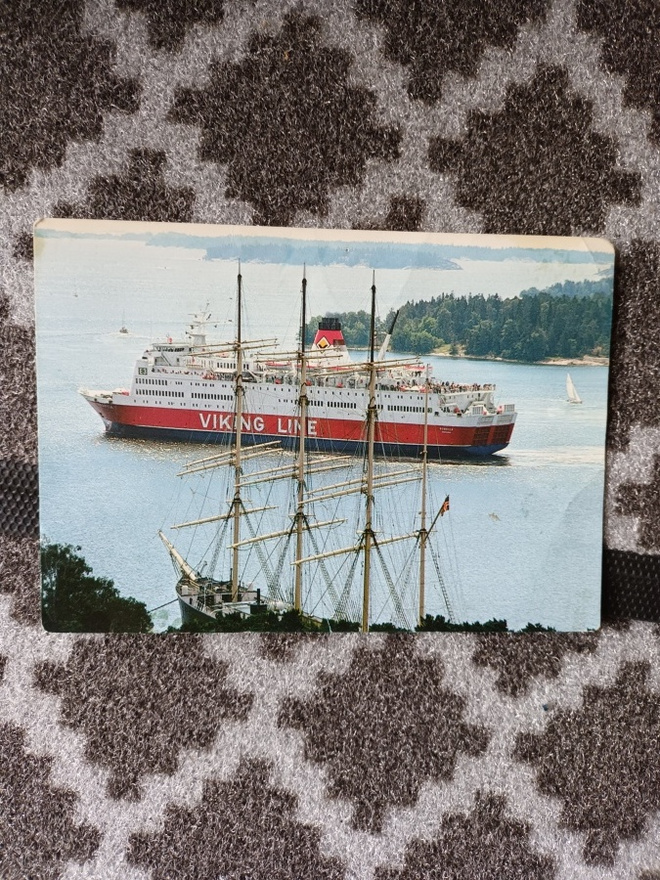 Viking Rosella laiva postikortti (+Pommern, Maarianhamina)