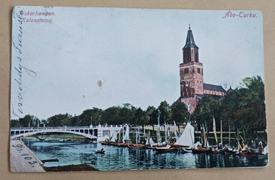 Turku, Kalasatama, Tuomiokirkko, veneitä ja kauppaa, p. 1908