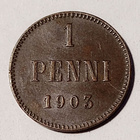 *  1 penniä  *1903*iso 3/big 3 *   Copper/Kupari *1+/EF - pikkukuva 1