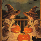 Halloween noitatytöt ja kurpitsat - pikkukuva 1