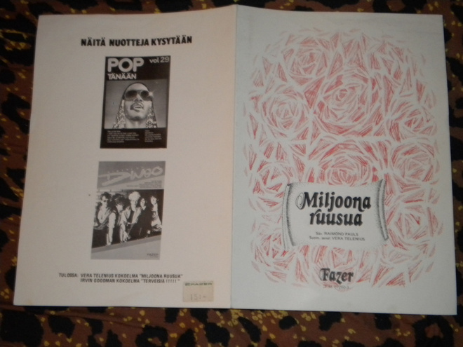 Nuottivihko - Vera Telenius - Miljoona Ruusua  1983
