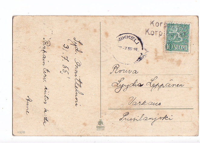 VANHA Postikortti Rivileima Korpikoski 1955