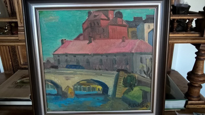 T. Takko 1946 öljyvärityö Pitkäsilta, Kruunuhaka, Helsinki