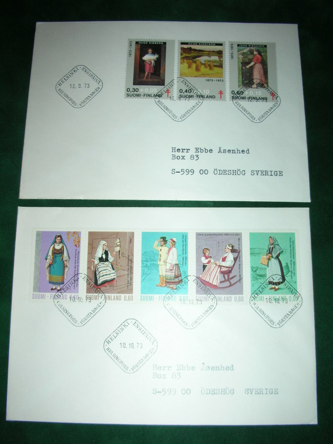 10 kpl ensipäiväkuoria 1973-1974