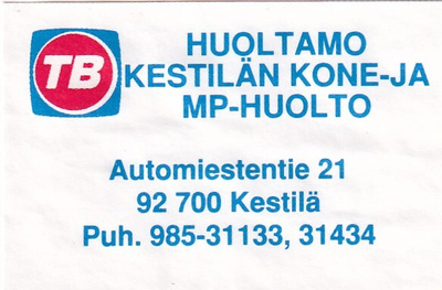 Kestilä. Kestilän kone - ja MP huolto. TB,  e178