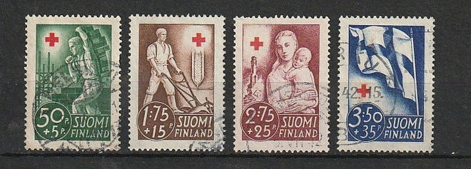 1941 PunaisenRistin-sarjan merkit leimattuina
