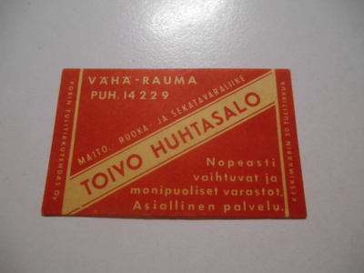 TT Etiketti Toivo Huhtasalo Vähä-Rauma