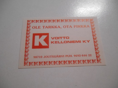 TT Etiketti K- Voitto Kelloniemi Joutsijärvi