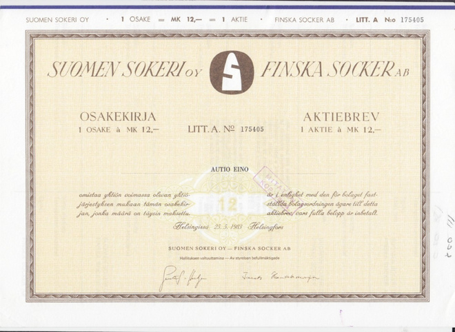 OKK 1983 Suomen Sokeri Oy pörssi, Helsinki