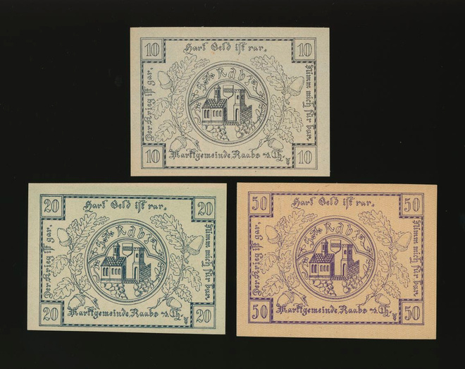 Itävalta Notgeld 10, 20, 50 Heller, Raabs 1920
