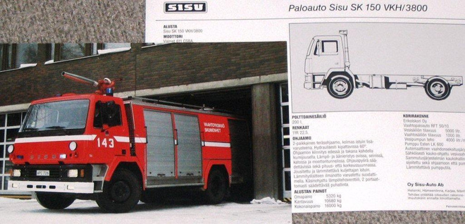 1982 Sisu SK 150 paloauto esite - kuorma-auto