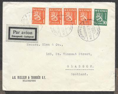 Postilähetys - 0,50+1mk (LAPE 176+4x150) Hki lentoasema 1932