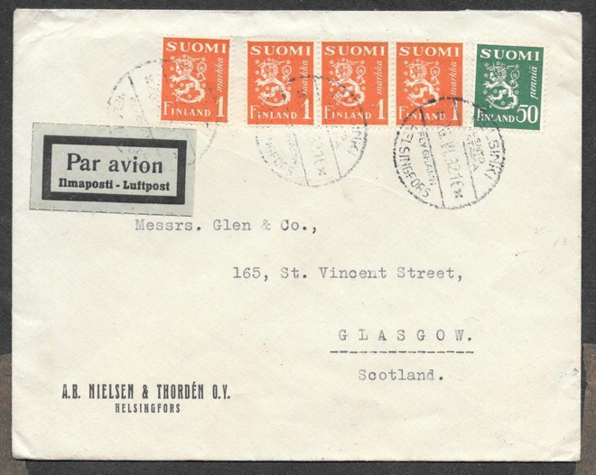 Postilähetys - 0,50+1mk (LAPE 176+4x150) Hki lentoasema 1932