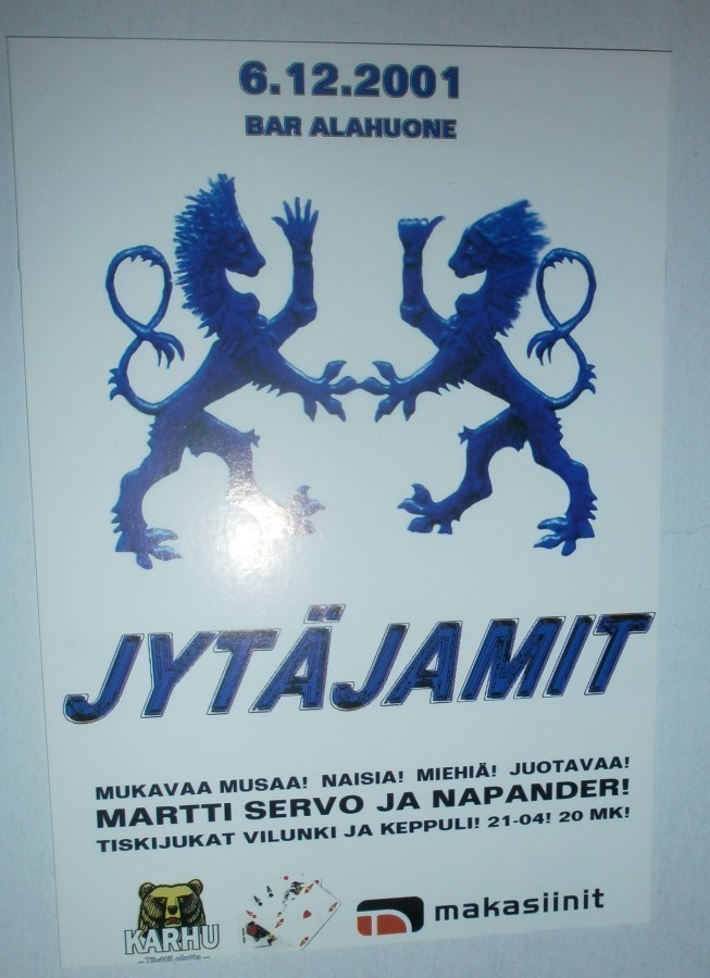 6.12.2001 Bar Alahuone, Jytäjamit, mainoskortti