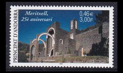 Andorra Fr 573 ** Meritxellin uusi kirkko 25v (2001)