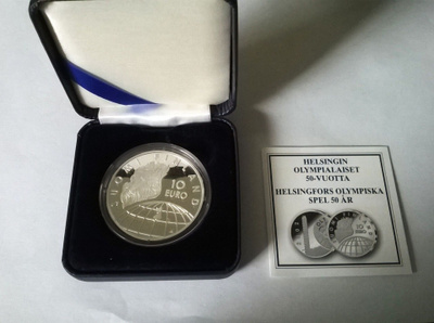 Helsingin olympialaiset 50 vuotta 2002, 10 euroa hopearaha