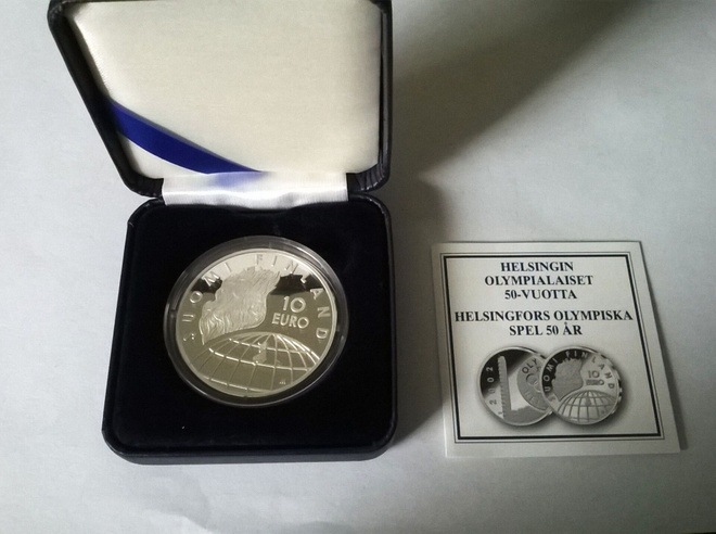 Helsingin olympialaiset 50 vuotta 2002, 10 euroa hopearaha
