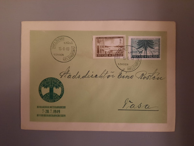 FDC Suomi 1949 Metsäk. srj teemakuori, kulkenut