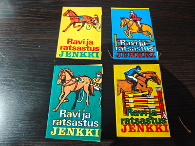 Neljä erilaista RAVI JA RATSASTUS -sarjan purkkakäärettä