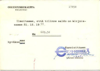 FIRMAKORTTI EINO RIIHELÄ LAHTI