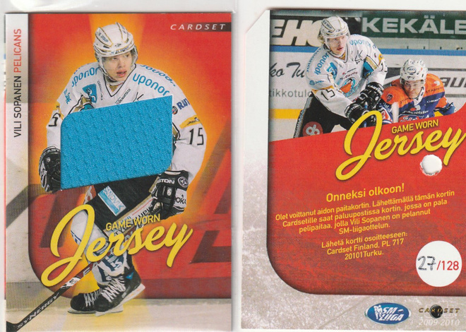 Vili Sopanen Pelicans Jersey Cardset 2009-10