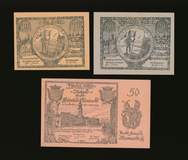 Itävalta Notgeld 10, 20, 50 Heller, Neumarkt 1920