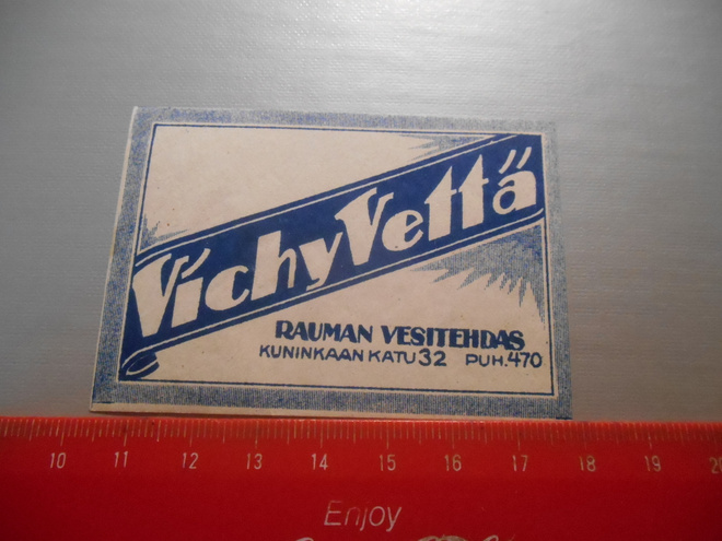 VichyVettä Rauman Vesitehdas etiketti