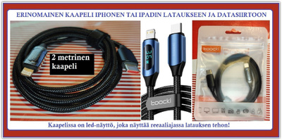 USB C - Lightning data/latauskaapeli digitaalinäyttö/2 metri
