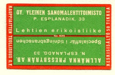 Oy Yleinen Sanomalehtitoimisto, P. Esplanadik. 33