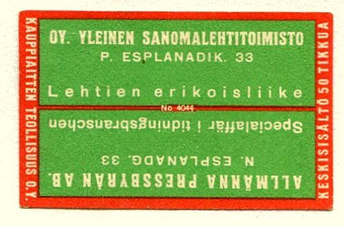 Oy Yleinen Sanomalehtitoimisto, P. Esplanadik. 33