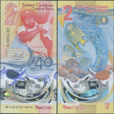 Itä-Karibia East Caribbean 2 Dollars 2023 UNC Polymer