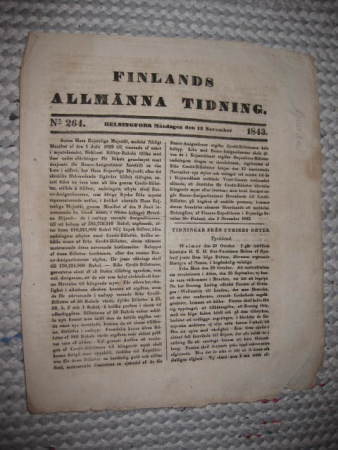 Sanomalehti : Finlands Allmänna Tidning 13.11.1843