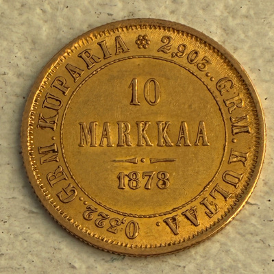 Kultaraha 10 Markkaa 1878 S, kulta