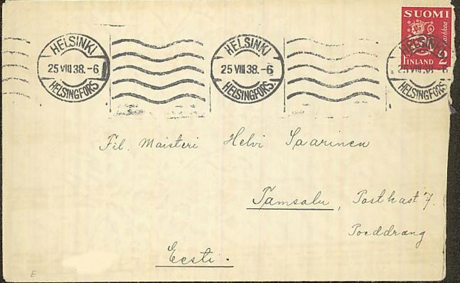 M30 1932 2mk punainen leijona kirje Viroon